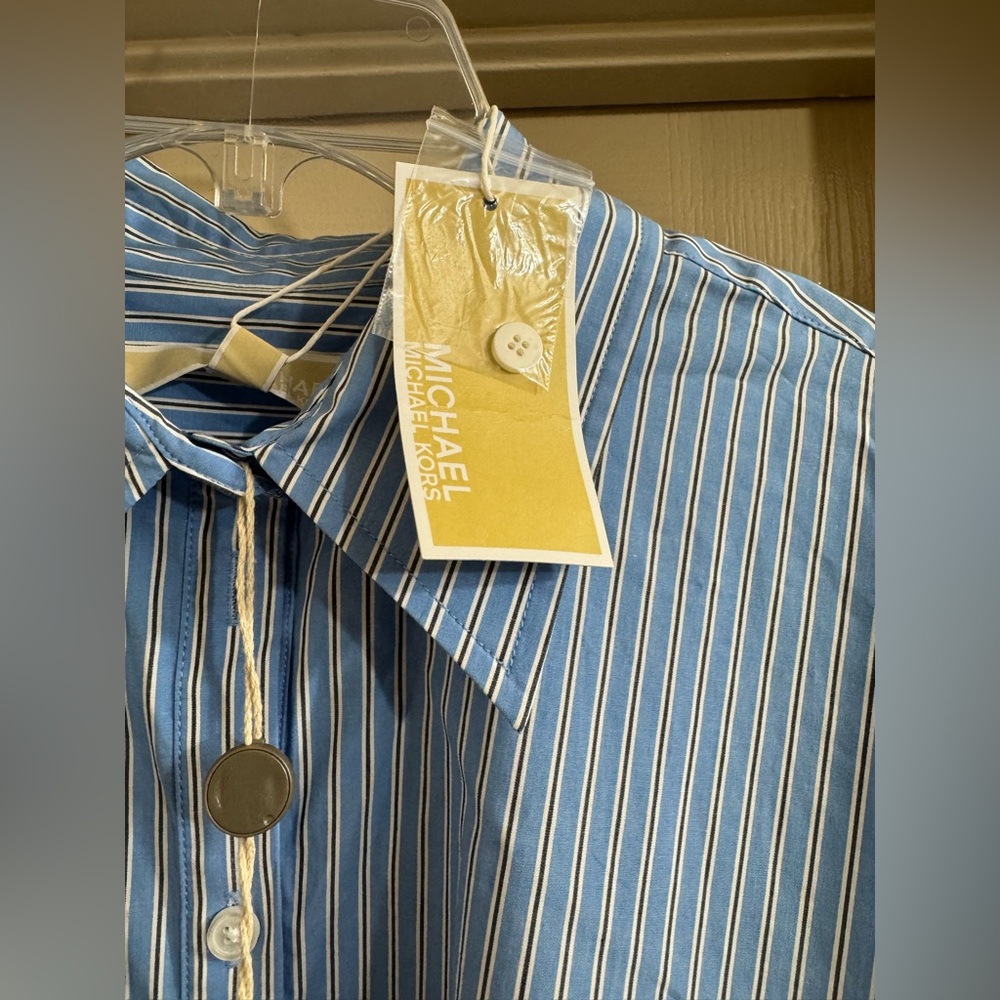 NWT Michael Kors Blue and White Striped Shirt - Picture 3 of 5